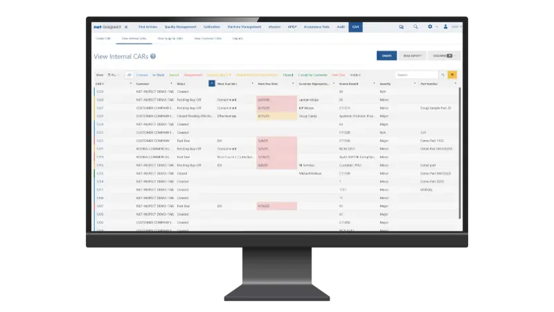Computer monitor showing Net-Inspect corrective action system software on screen